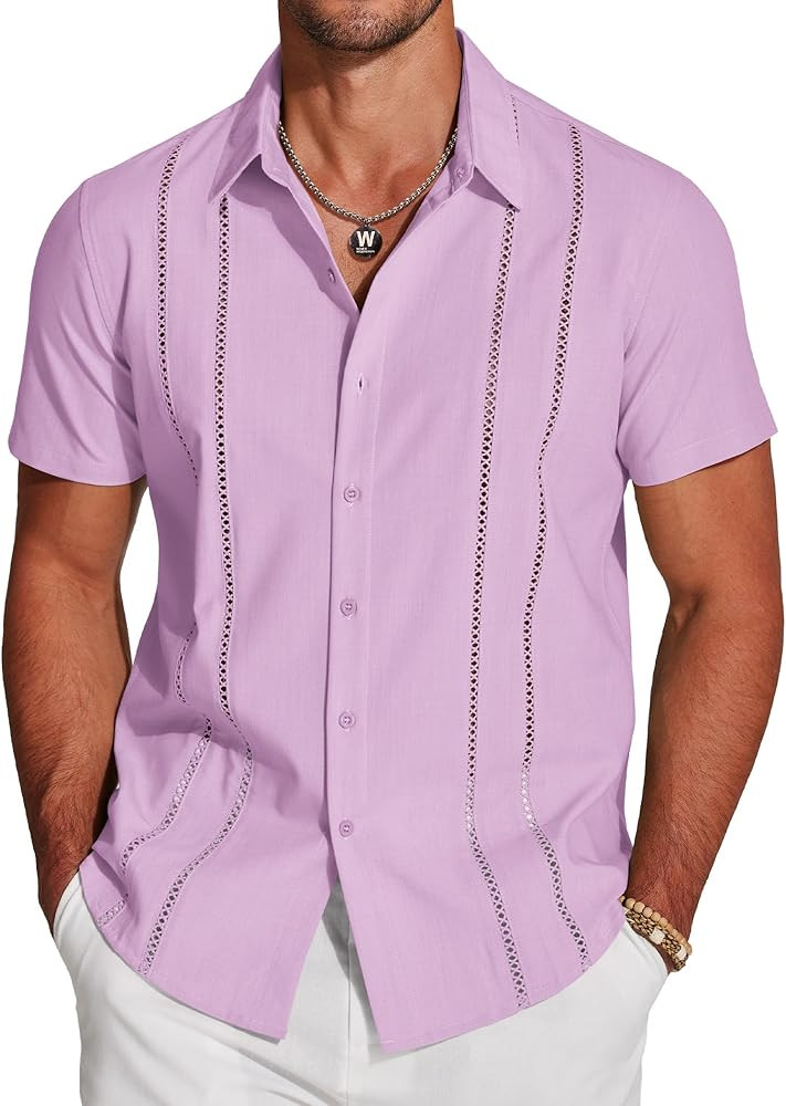 COOFANDY Men's Cuban Guayabera Shirt Short Sleeve Button Down Shirts Casual Summer Beach Linen Sh... | Amazon (US)
