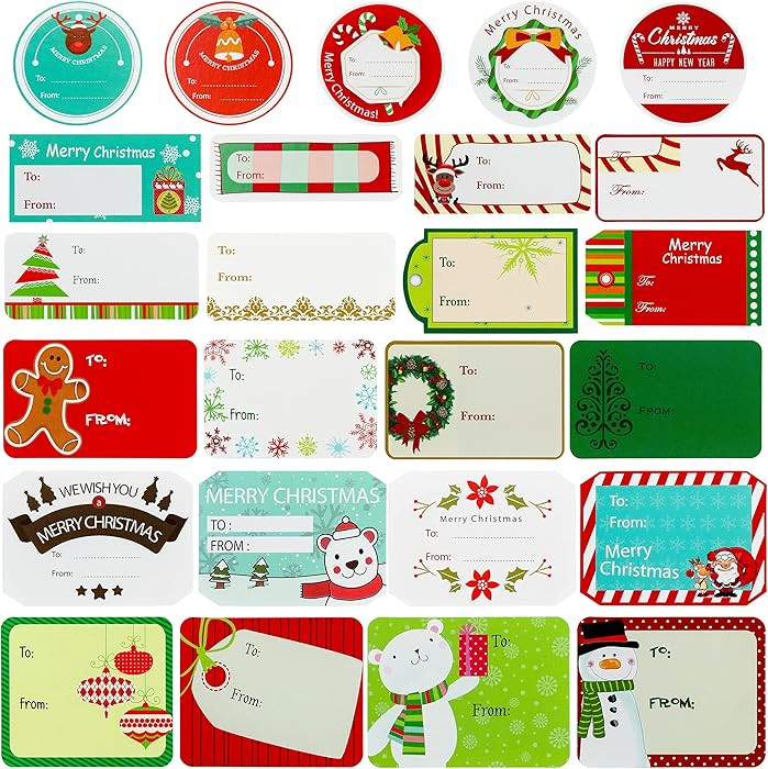 432 Pieces Christmas Sticker Labels, Self Adhesive Christmas Gift Tags for Gift Boxes Envelopes, ... | Amazon (US)