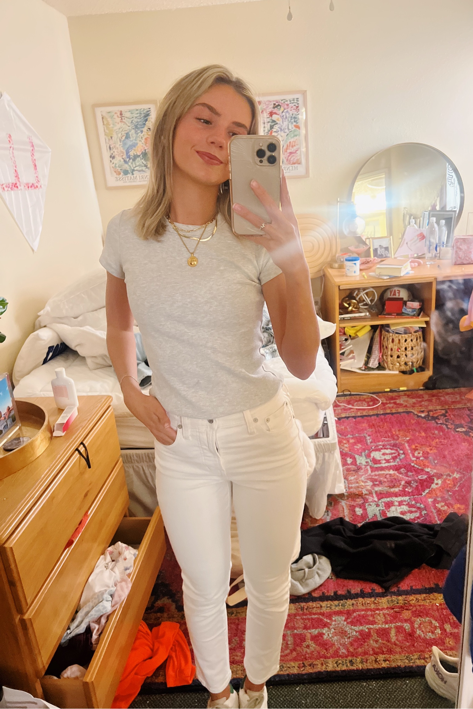 most basic shirts! i’m wearing an xs in tops and a 24 in jeans😇😇