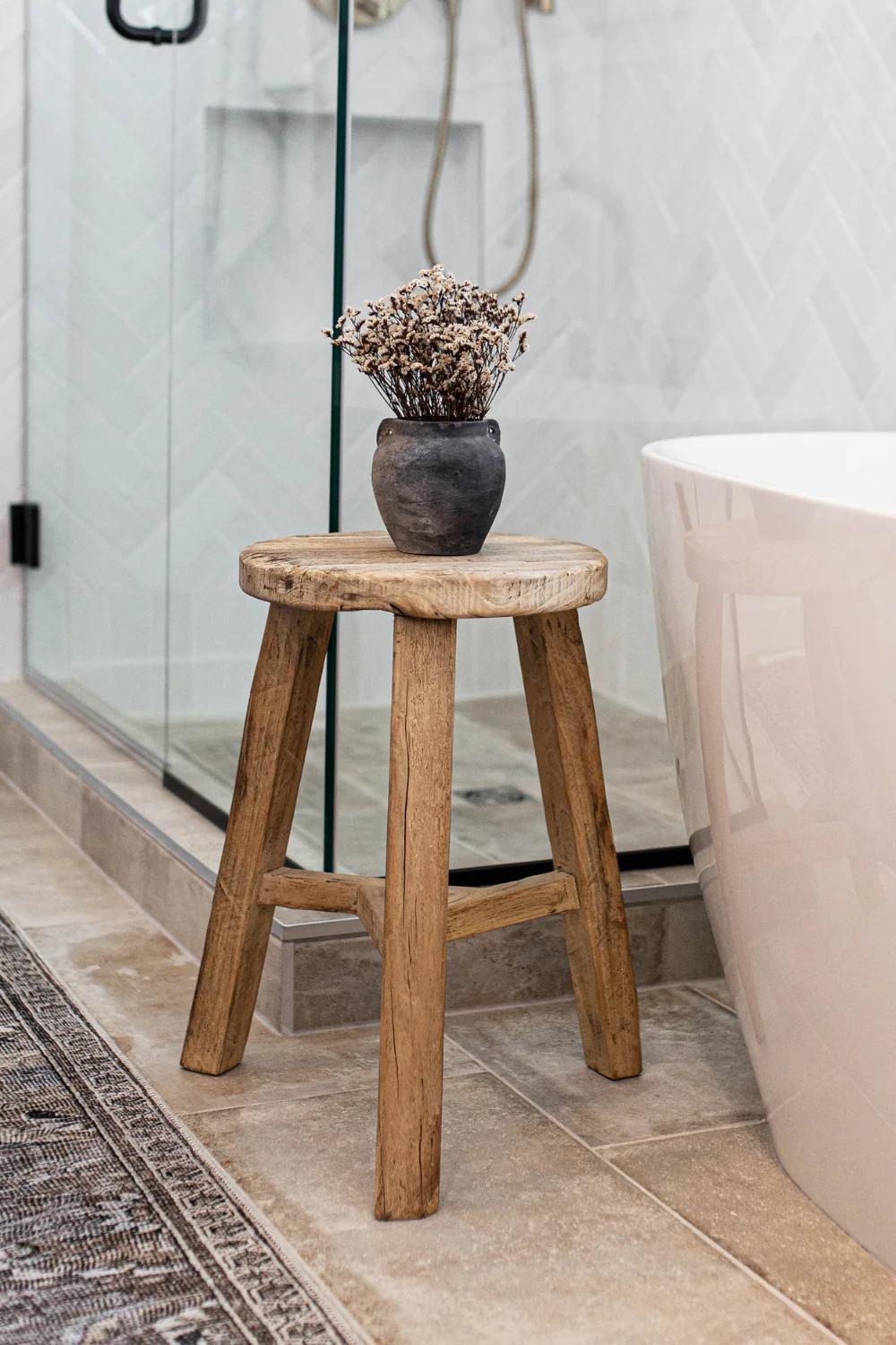 Vintage Elm Wood Round Stool | Luxe B Co