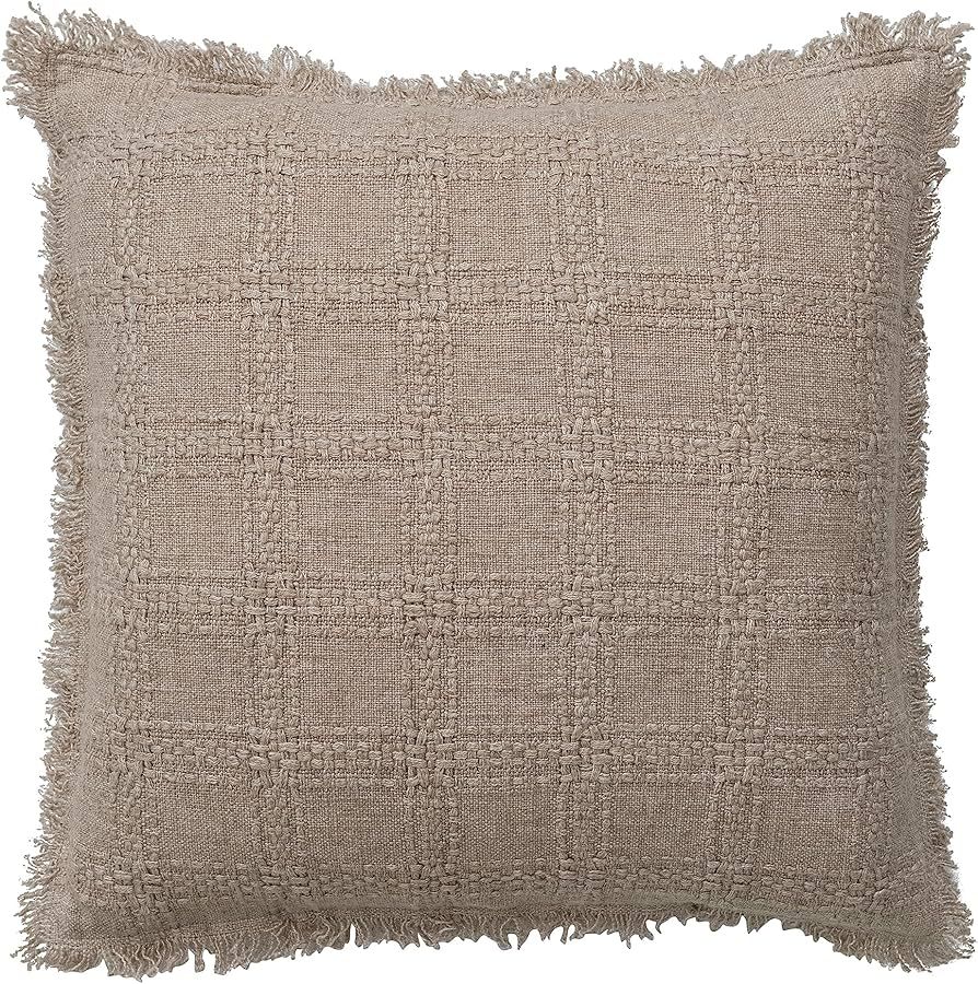 Bloomingville 18 Inches Square Woven Cotton Chambray Back and Fringe, Natural Pillow | Amazon (US)