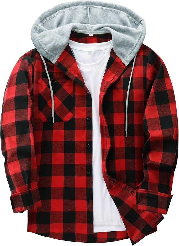 Men's Flannel Shirt Plaid Hoodie Long Sleeve Fall Casual Button Down Shirts | Amazon (US)