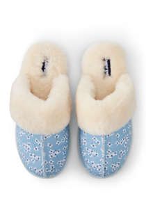 Draper James x Lands' End Women's Chambray Shearling Fur Scuff Slippers | Lands' End (US)