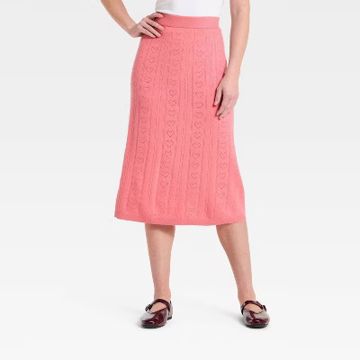 Women's Valentine's Pointelle Heart Sweater Skirt - A New Day™ Pink L | Target