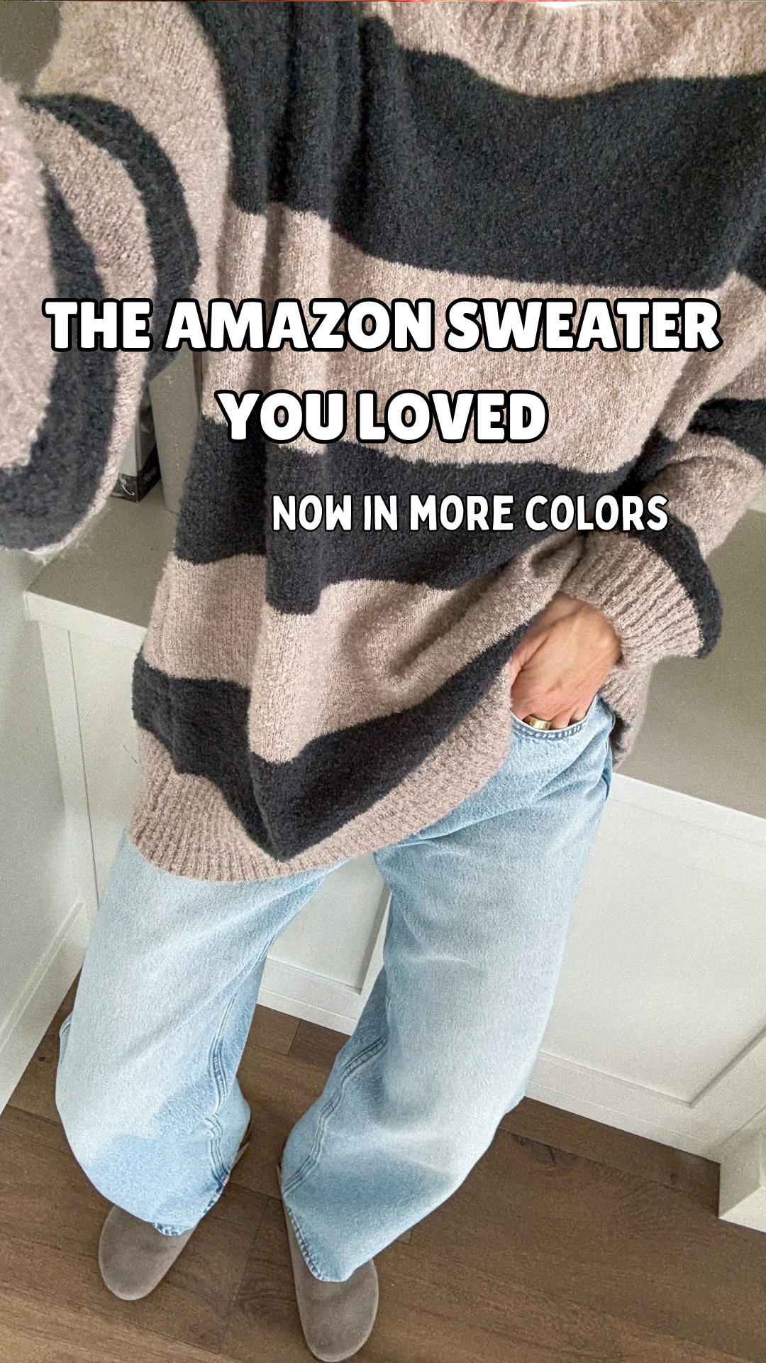 Back in more colors 🤍 This Amazon sweater you loved is restocked and it’s an easy everyday win. Comfortable, flattering, and one of those pieces you’ll reach for on repeat.
I linked the sweaters in exact order that I’m wearing them in the reel. The online image and the real life colors are slightly different.. what I’m wearing is correct! 
First sweater: light khaki
Second sweater: grayish green
Third sweater: brown stripe
Fourth sweater: green stripe
My go to baggy jeans from target. I took my true size for regular length but many people like to size down.


#LTKootd #LTKmomlife #LTKOver40
