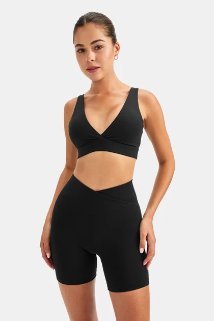 DAYFLEX V NECK SPORTS BRA - SHADOW BLACK | TALA (UK)