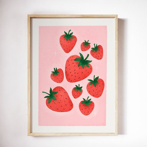 Retro Strawberry Art Print  Strawberries Nursery Art  Kids - Etsy | Etsy (US)