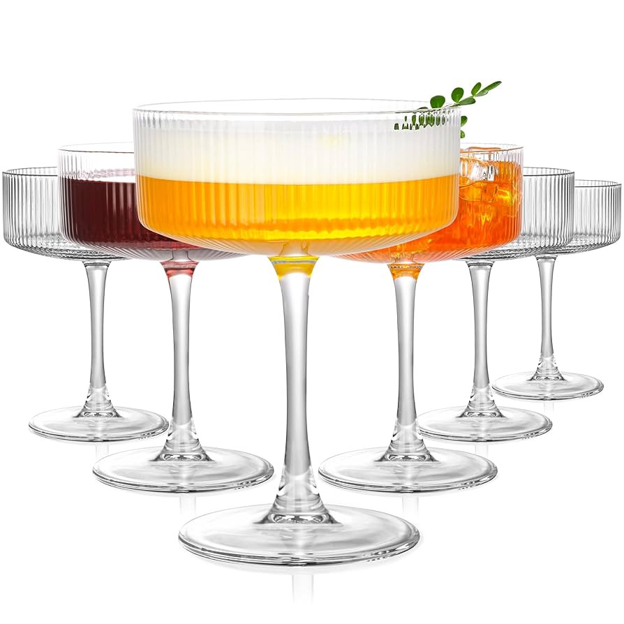 Vintage Ribbed Coupe Glasses Set of 6-11oz Clear 100% Crystal Martini Glasses Elegant Cocktail Gl... | Amazon (US)