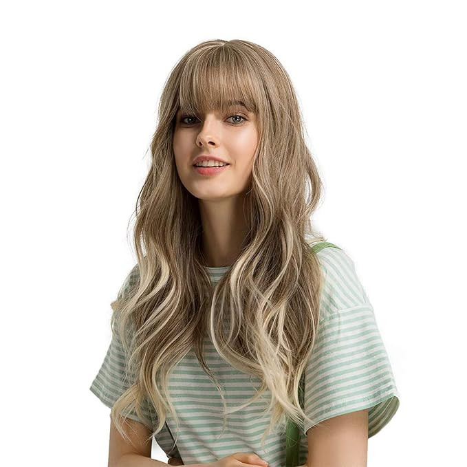 Esmee 24" Wigs for Women Synthetic Wigs Long Wavy Blond with Fluffy Air Bangs Light | Amazon (US)