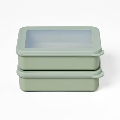4pc (Set of 2) 3c Plastic Rectangular Food Storage Container Set Green - Figmint™ | Target