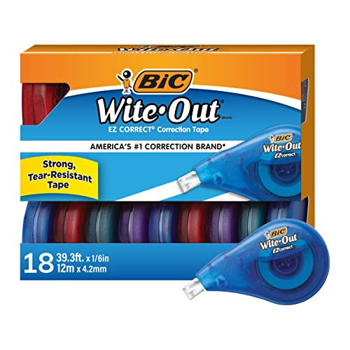 BIC Wite-Out EZ Correct Correction Tape, Tear-Resistant and No Dry Time, 18-Count Pack in White | Amazon (US)