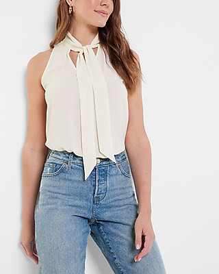 Tie Neck Sleeveless Thong Bodysuit | Express