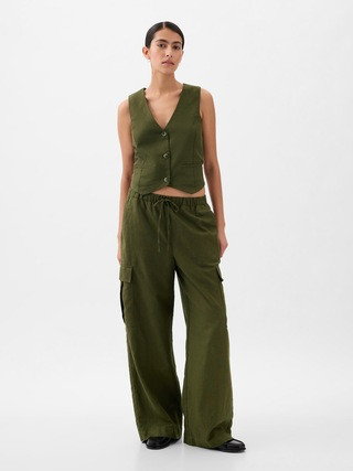 Mid Rise Linen-Cotton Pull-On Cargo Pants | Gap (US)
