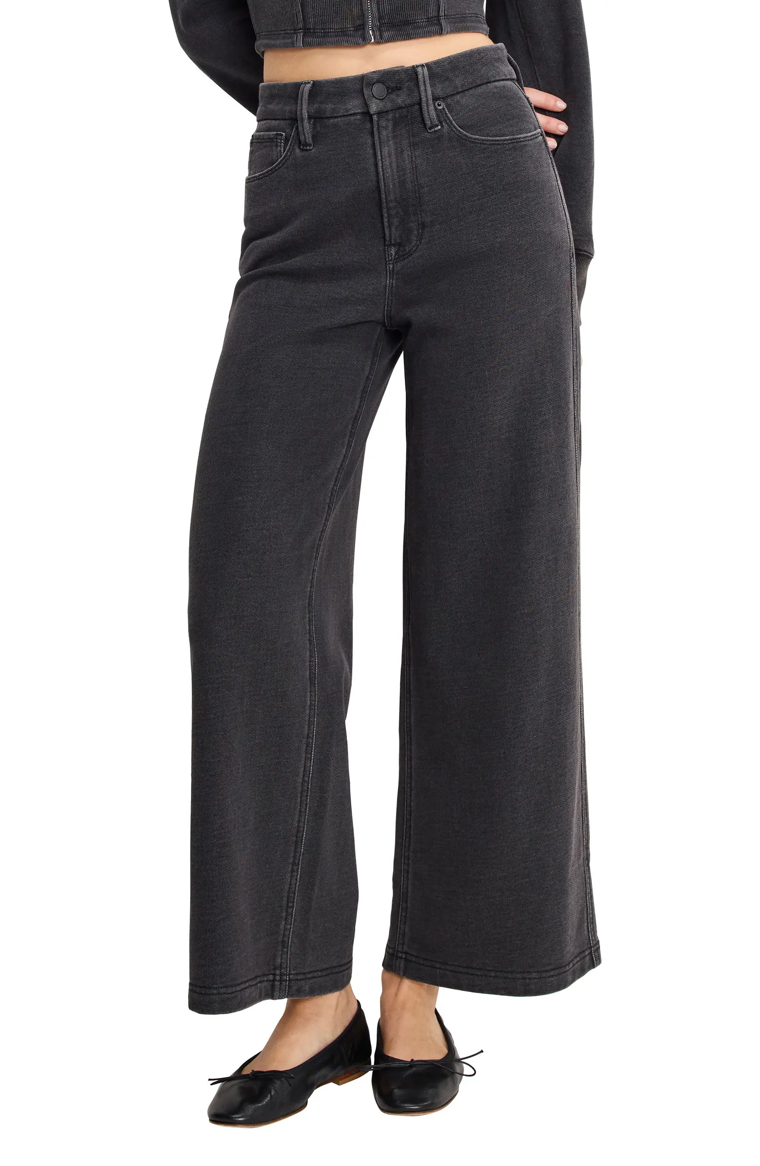 Good American Jeanius Good Skate High Waist Crop Wide Leg Jeans | Nordstrom | Nordstrom