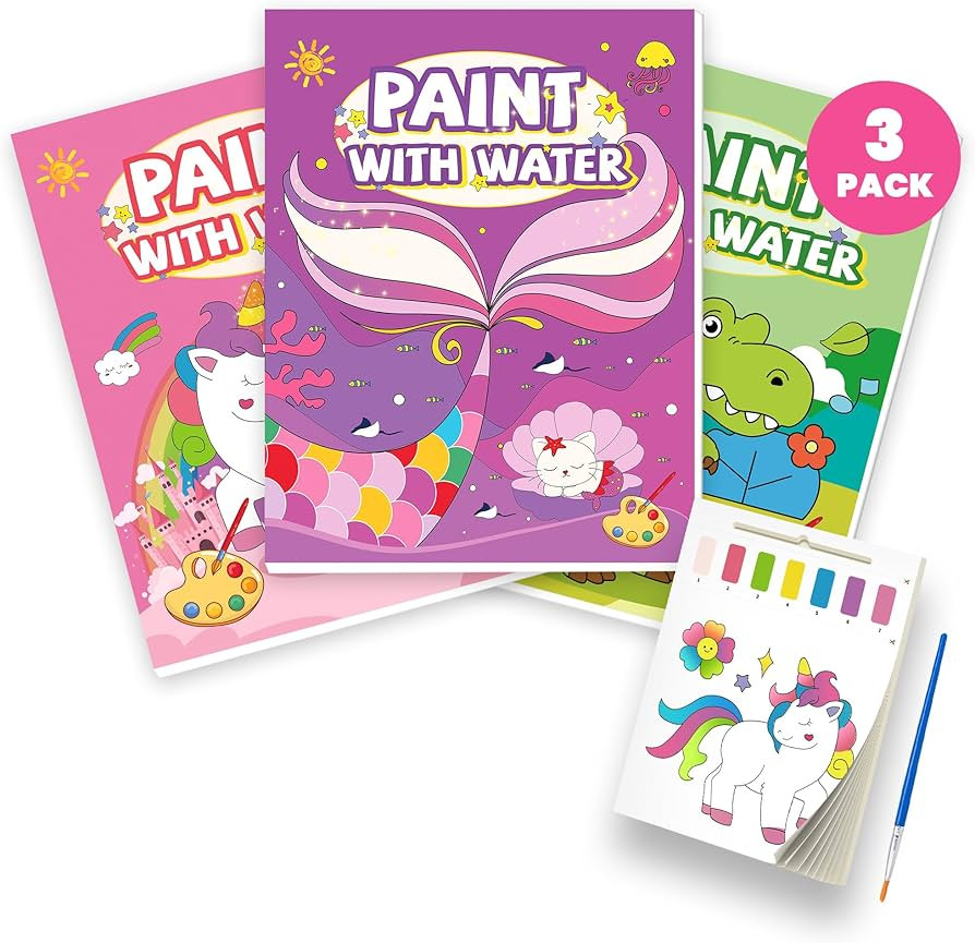 3PCS Paint With Water Books for Kids, Unicorn Mermaid & Dinosaur Watercolor Paint Book Set for Ki... | Amazon (US)