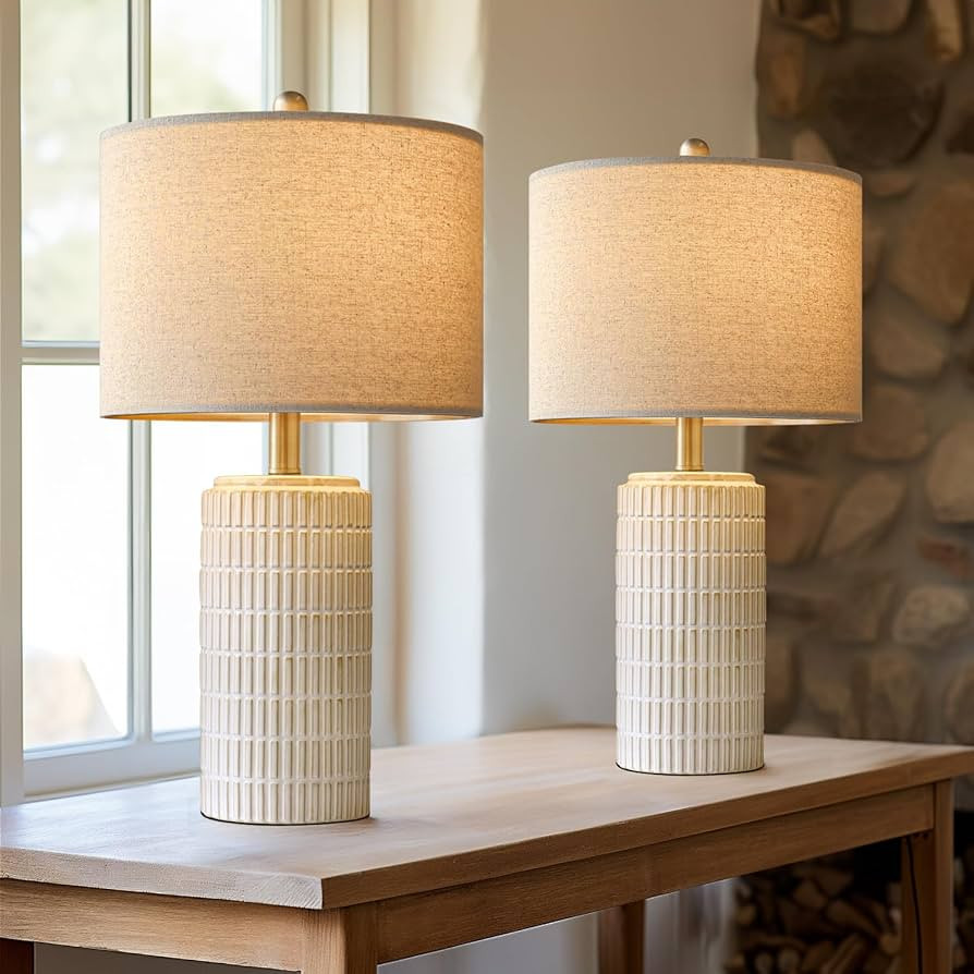 PORTRES 23'' Bedside Table Lamp for Nightstand Bedroom - Single Ceramic Lamp for Living Room, Whi... | Amazon (US)