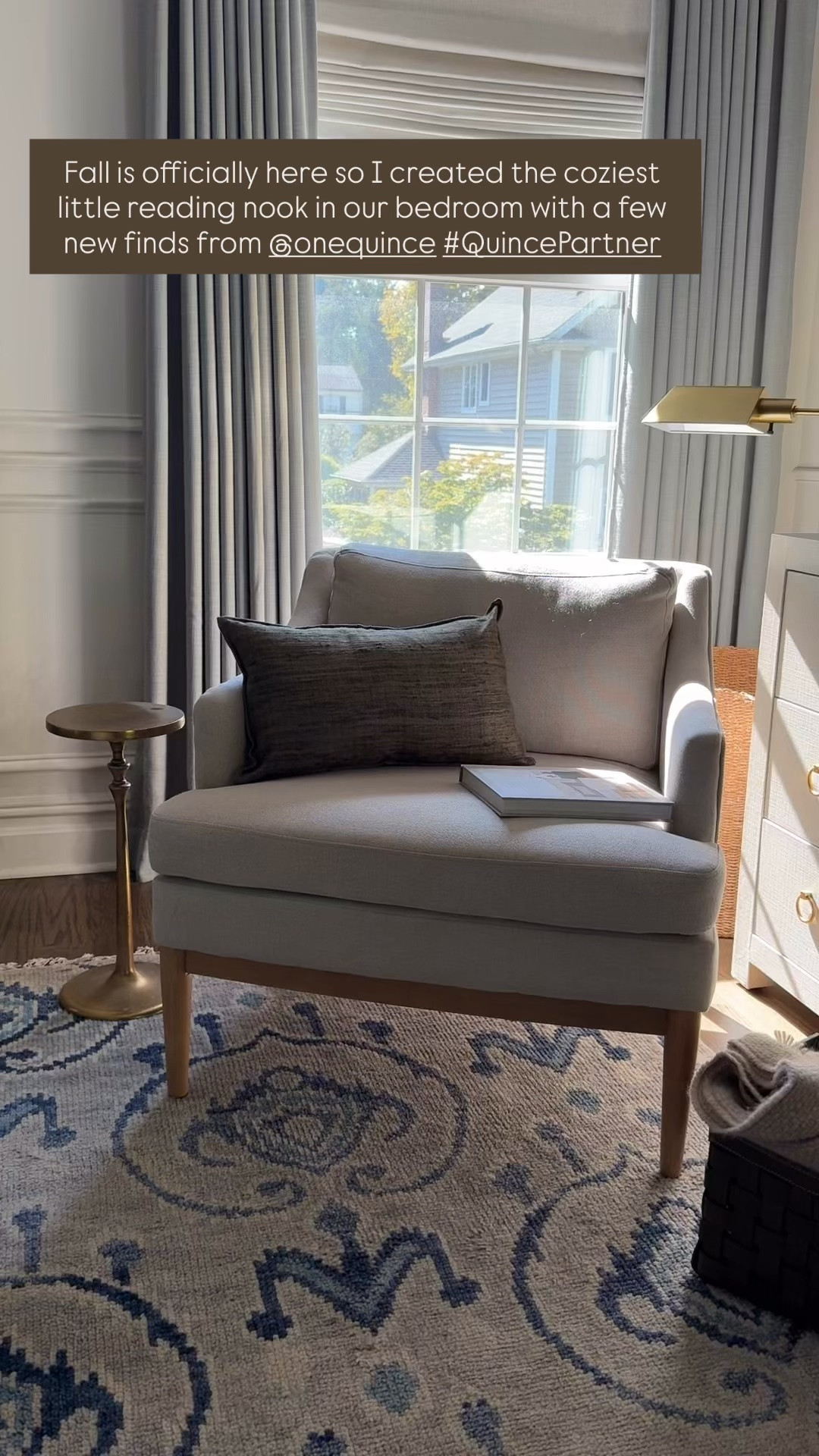 Creating cozy little corners in our home with some new finds from @Quince! Cozy blankets, pillows, the softest chair and accessories and you’re going to LOVE the scent of this apple cider candle… each of these pieces make our home feel so warm and inviting. 

#QuincePartner @Quince