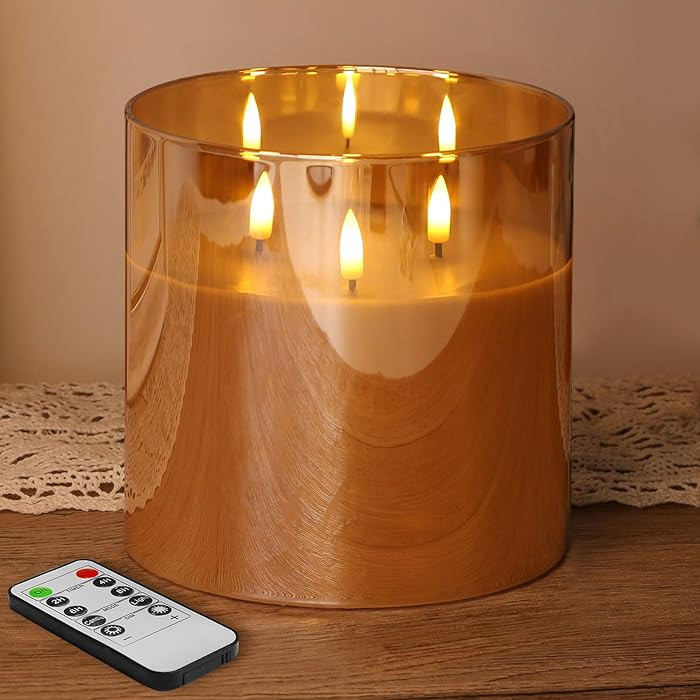 Eywamage 3 Wick Gold Flameless Pillar Candle | Amazon (US)