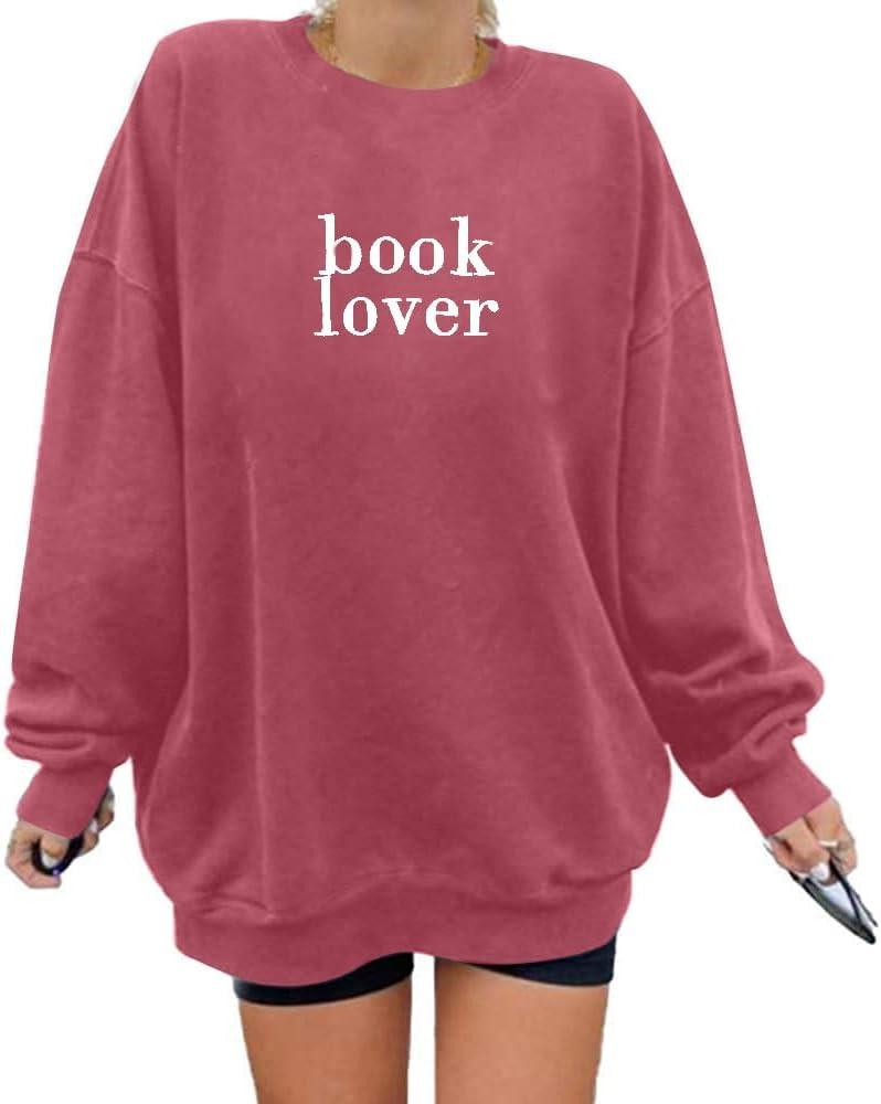 MOUSYA Book Lover Embroidered Sweatshirt Women Funny Reading Book Long Sleeve Shirt Casual Teache... | Amazon (US)
