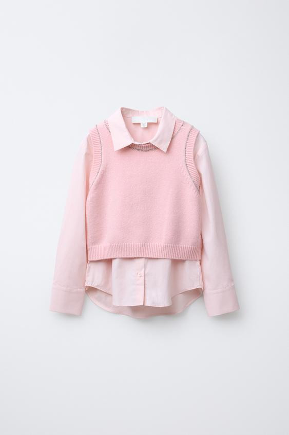 RHINESTONE VEST POPLIN SHIRT | Zara US