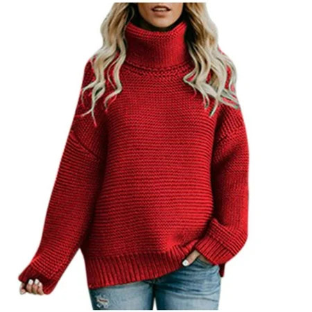 Olyvenn Thick Line Knitted Long Sleeve Turtleneck Sweaters Blouse Women s Plus Casual Solid Color Ca | Walmart (US)