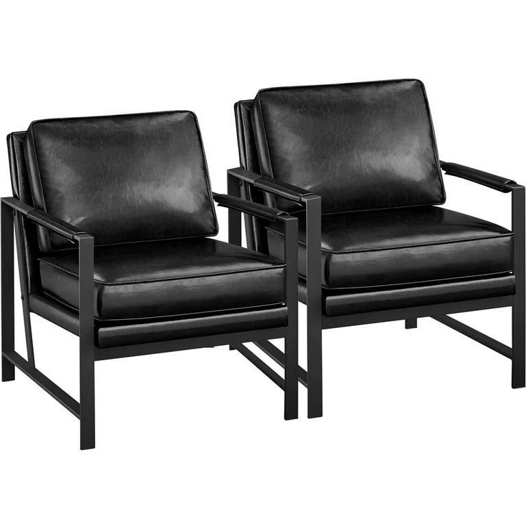 Yaheetech Set of 2 Upholstered Faux Leather Accent Chair,Black - Walmart.com | Walmart (US)