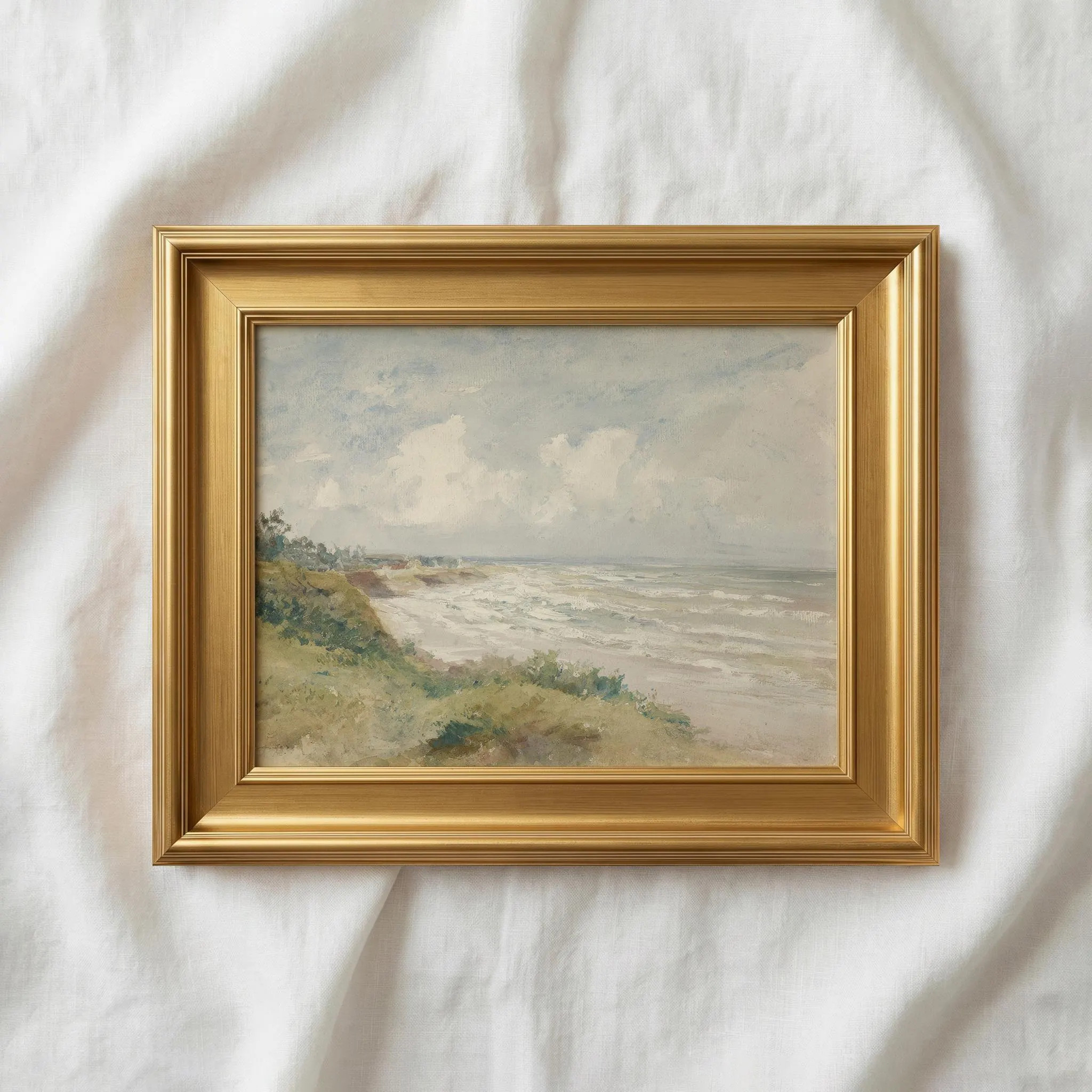 Vintage Coastal Landscape Oil Painting, Antique Seascape Wall Art, Rustic Beach House Decor, Moody Ocean Shoreline Print | Etsy (Global)