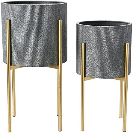Main + Mesa Set of 2 Modern Boho Embossed Metal Planters with Stand | Amazon (US)