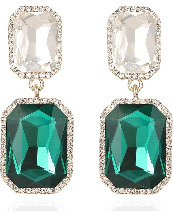 VANGETIMI Vintage Rhinestone Statement Earrings Fancy Big Crystal Rectangle Drop Dangle Earrings ... | Amazon (US)