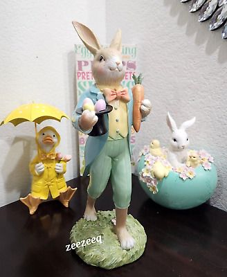 Easter Resin Bunny Rabbit Sitting Holding Eggs & Carrots Resin Figurine 16"  | eBay | eBay US