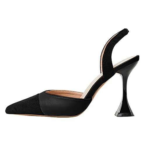 Coutgo Women's Slingback Pumps Pointed Toe Slip On Stiletto Heels Patchwork Dress Party Shoes Black | Amazon (US)