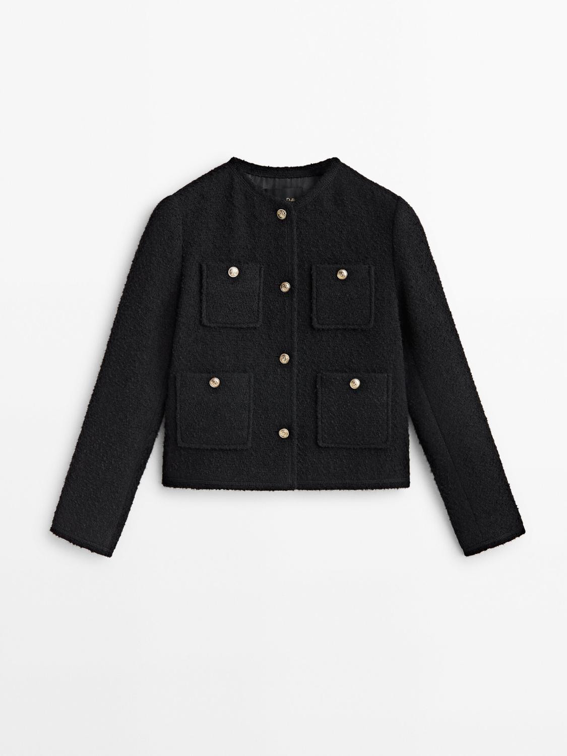 Textured cropped jacket with four pockets | Massimo Dutti US
