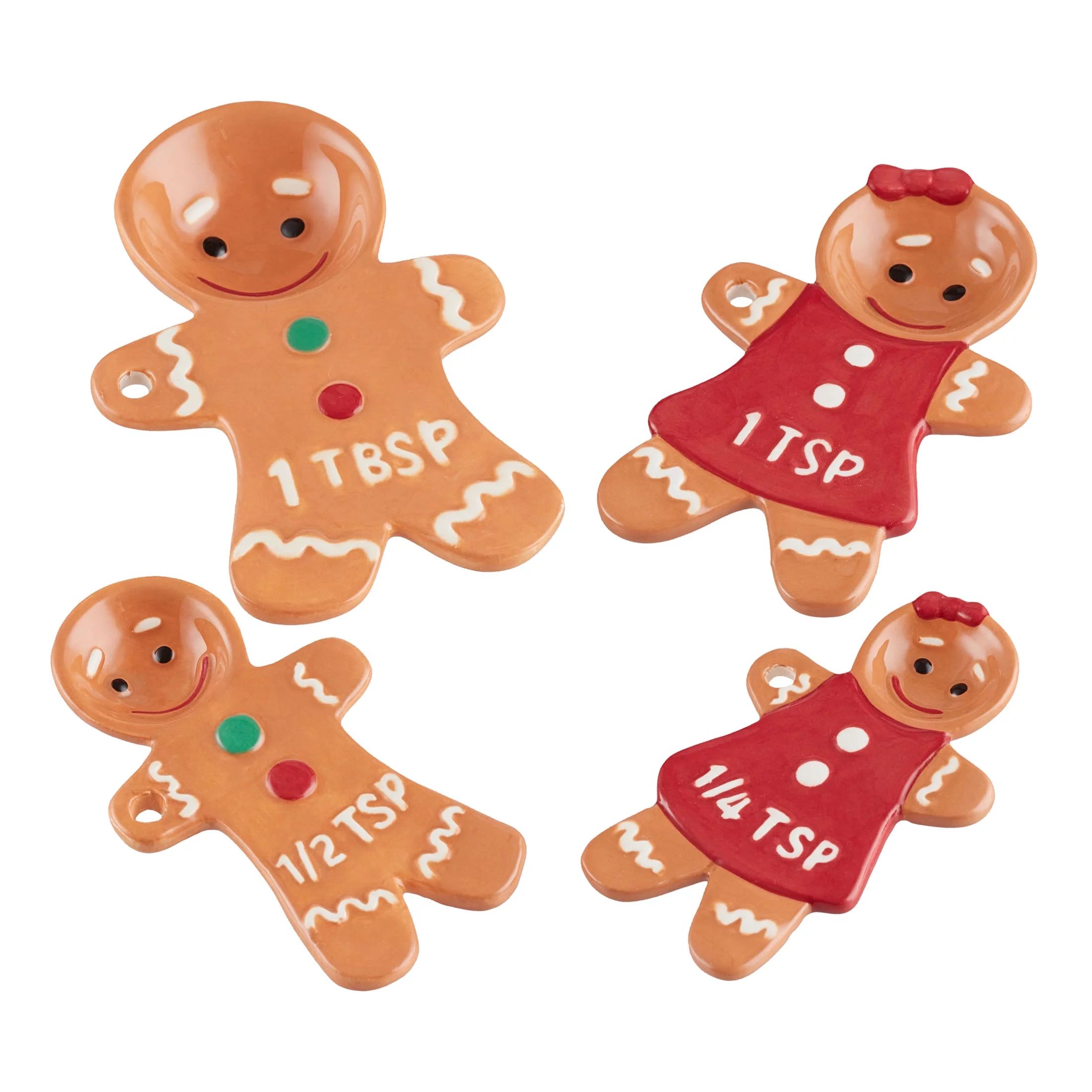 Holiday Time 4-Piece Gingerbread People Glazed Stoneware Measuring Spoon Set, Multicolor | Walmart (US)