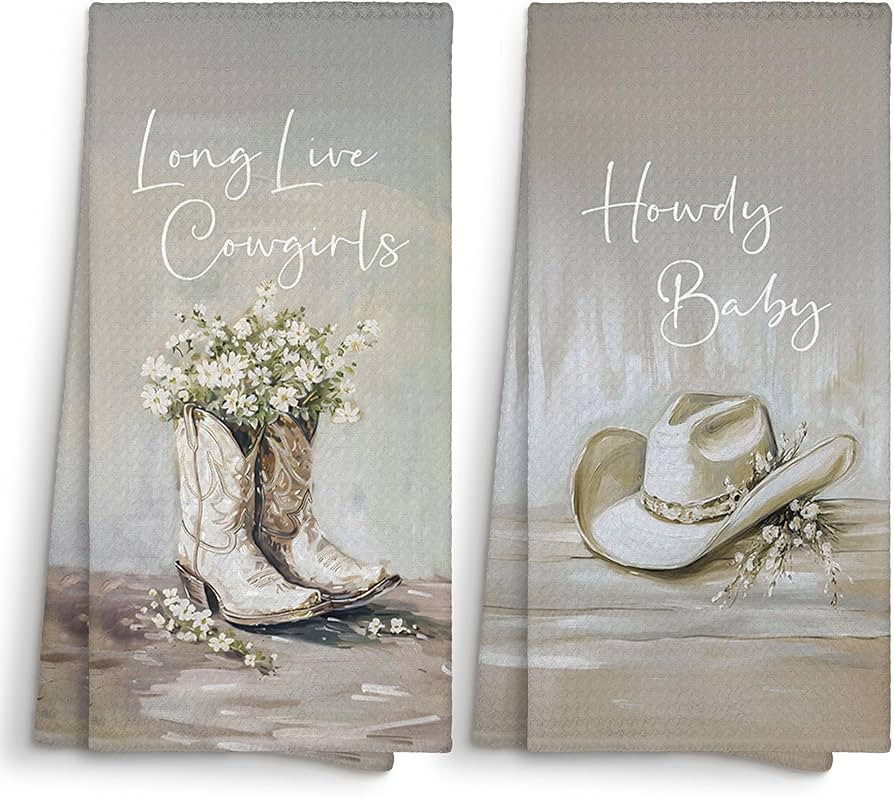 Vintage Preppy Western Cowgirl Floral Kitchen Towels 16x24 Set of 2, Long Live Cowgirls Dish Towe... | Amazon (US)