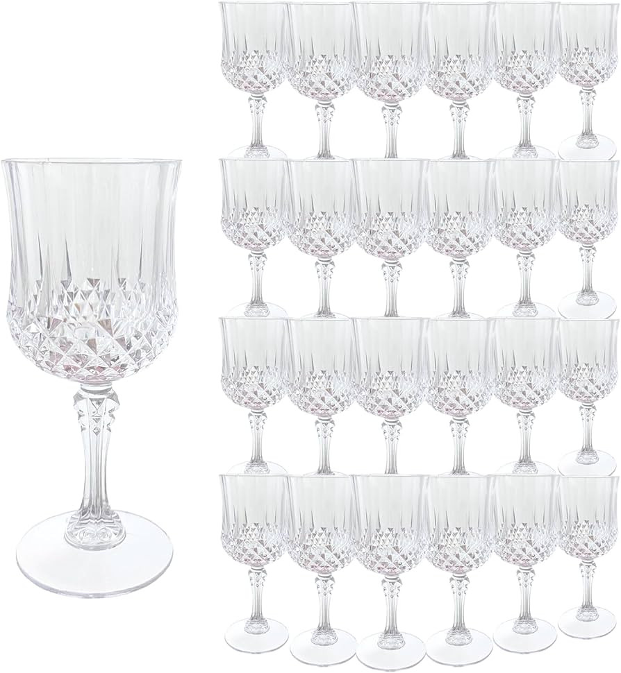 Plastic Wine Glasses，Plastic Goblets Vintage Style Cordial Drinking Glasses for Wedding Recepti... | Amazon (US)
