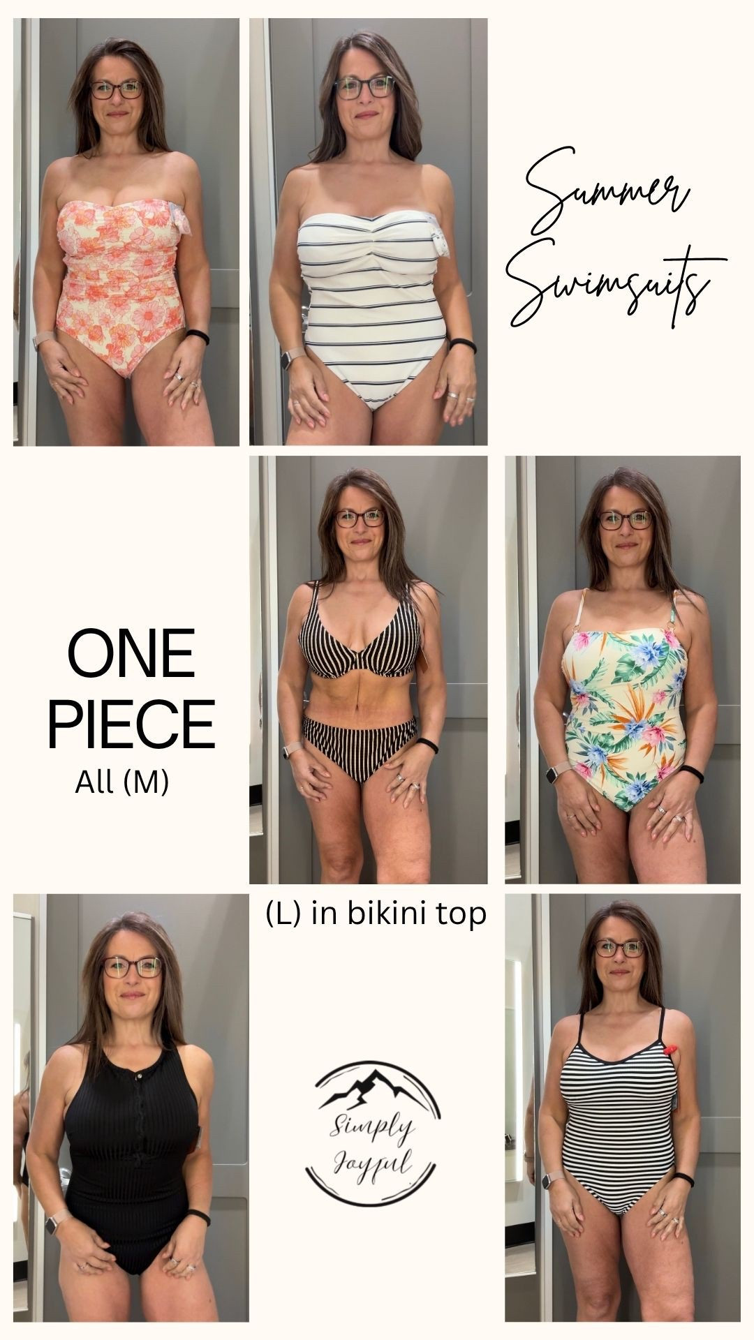 Swimsuit try on!! 
I typically wear bikinis because 1- long torso & 2- large chest that isn’t the same size as my lower 1/2.  But I saw some pretty cute one-piece suits that I wanted to try.  Cute, some great fit, but….. bikini fits best! 