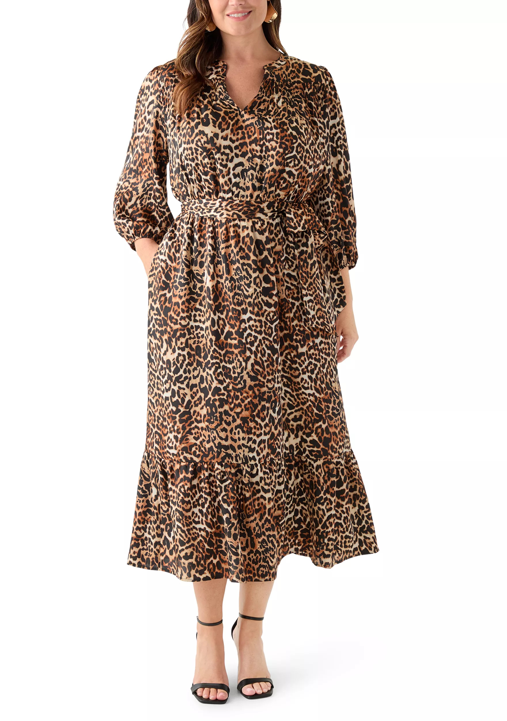 Women's 3/4 Sleeve Printed Chiffon Shirt Dress | Belk