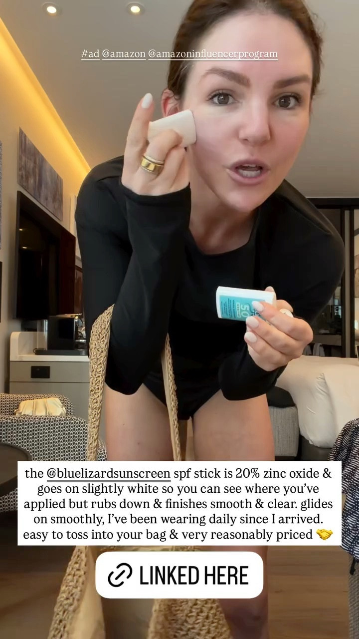 the @bluelizardsunscreen spf stick is 20% zinc oxide & goes on slightly white so you can see where you've applied but rubs down & finishes smooth & clear. glides on smoothly, I've been wearing daily since I arrived. easy to toss into your bag & very reasonably priced

#LTKgrwm #LTKSwim #LTKBeauty