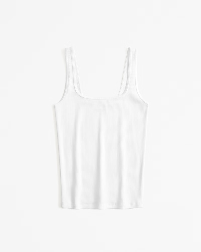 Abercrombie & Fitch Women's Essential Tuckable Squareneck Rib Tank in White - Size XXS | Abercrombie & Fitch (US)
