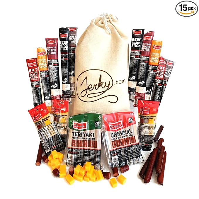 Jerky Gift Basket for Men & Women - 26pc Jerky Variety Pack of Beef, Pork, Turkey & Ham Snack Sti... | Amazon (US)