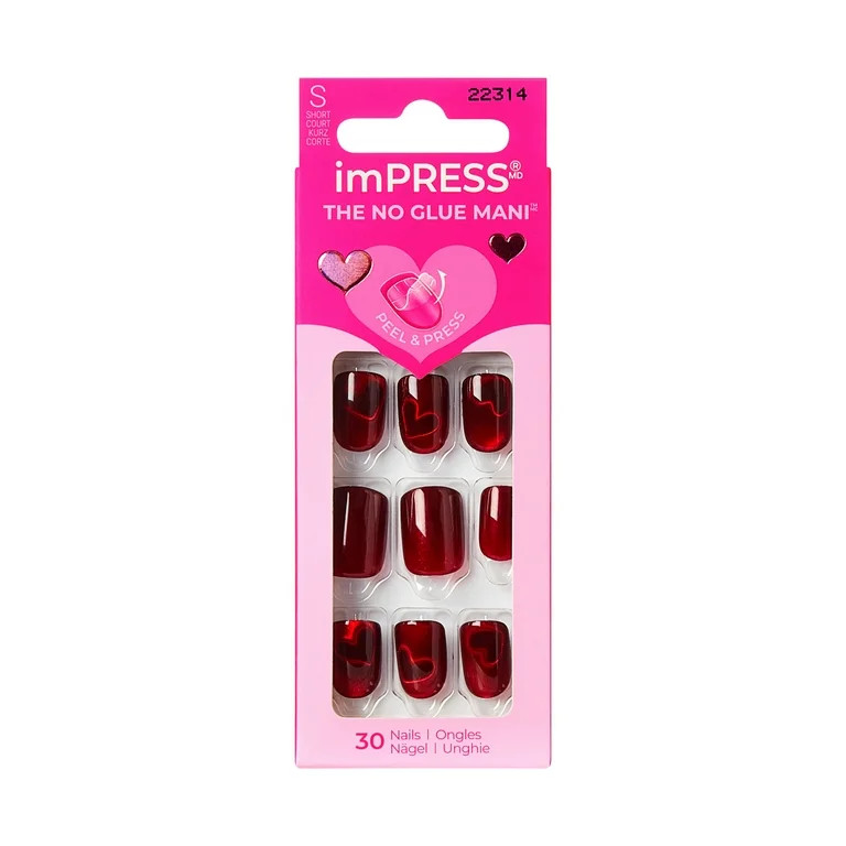 KISS imPRESS Valentine’s Day Press On Nails, Lovin You, Short Squoval, 30 Count | Walmart (US)