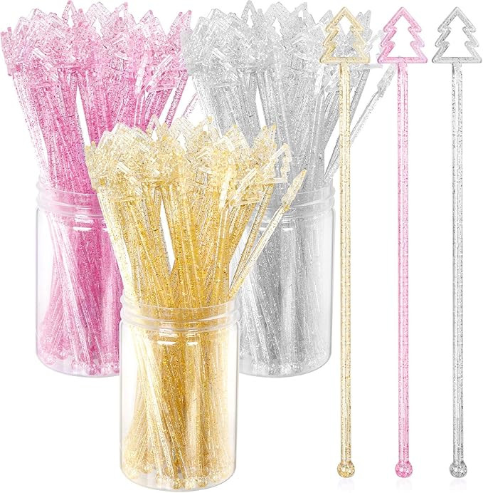 100 Pcs Christmas Drink Stirrers 7.28 Inch Christmas Coffee Stirrers Christmas Tree Top Swizzle S... | Amazon (US)