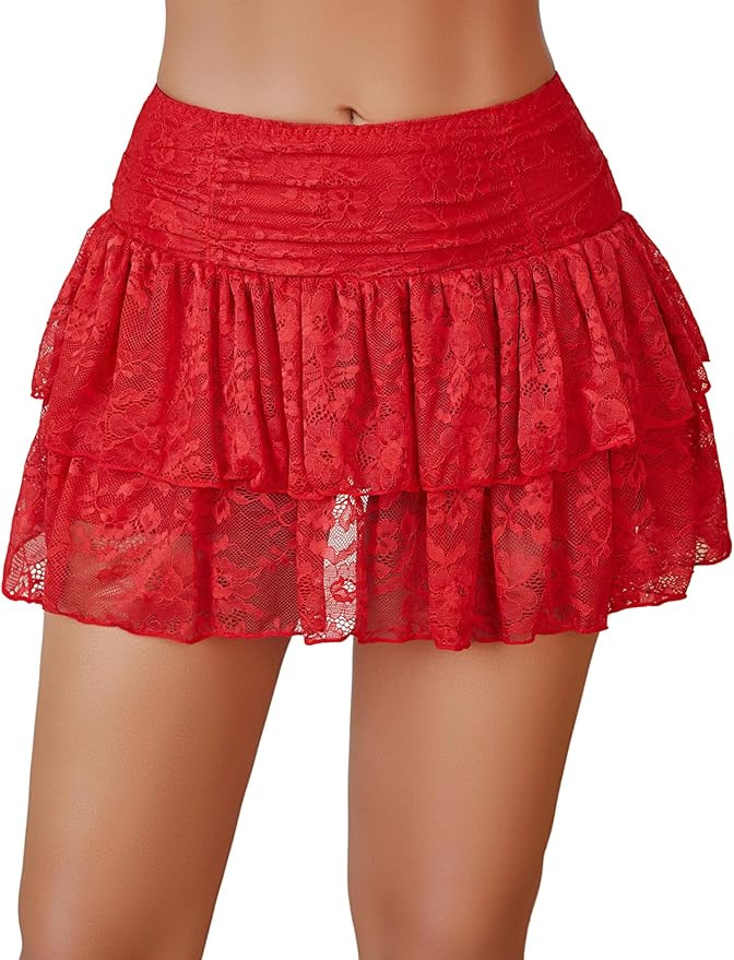 Avidlove Women's Y2k Lace Layered Mini Skirt High Waist Ruffle Skirt Skort Boho Outfits Micro Sho... | Amazon (US)