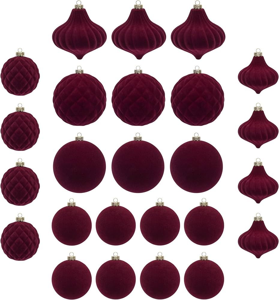 KI Store Velvet Christmas Balls Burgundy 25pcs Flocked Christmas Tree Ornaments Assortment for Xm... | Amazon (CA)