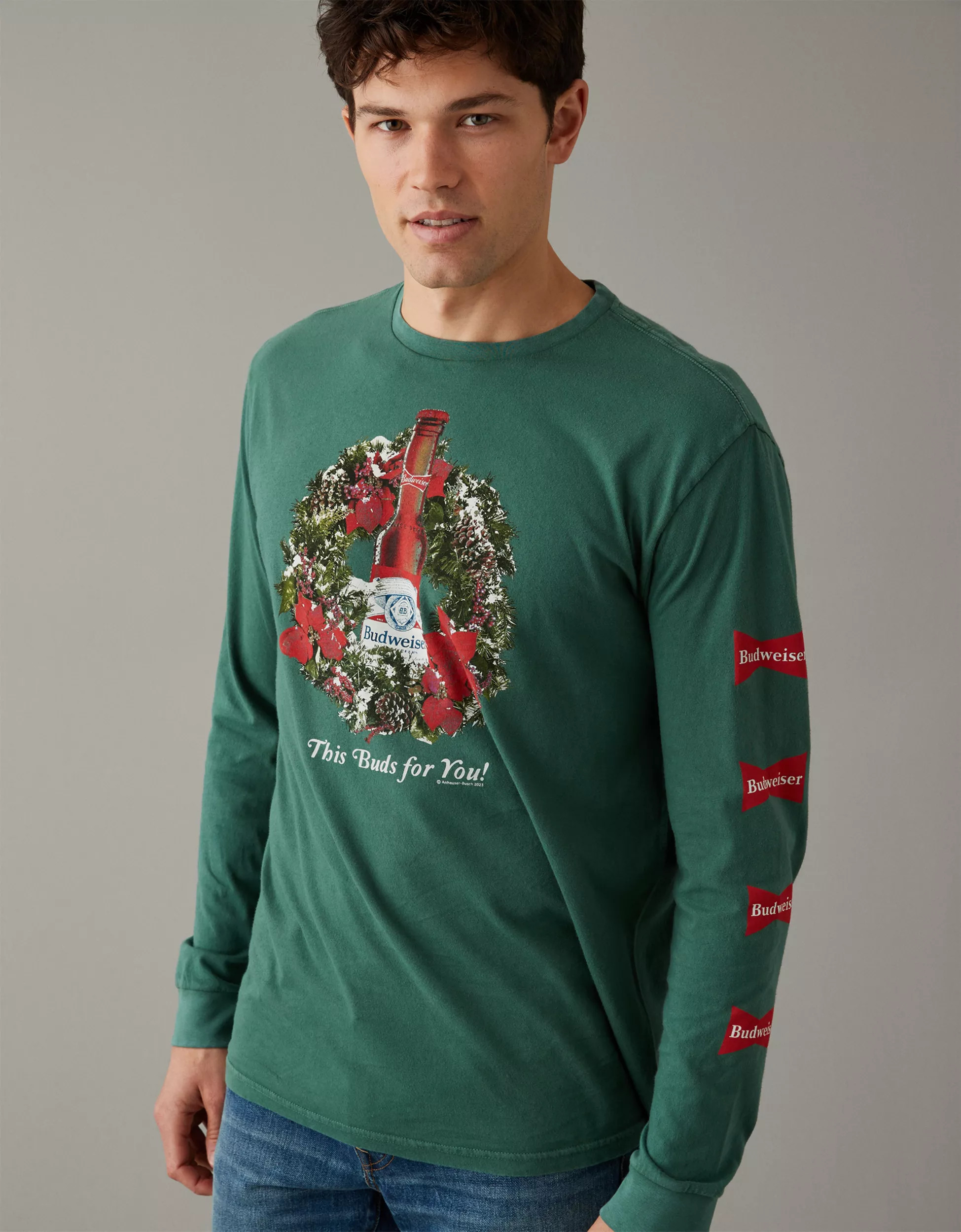 AE Super Soft Budweiser Graphic Long-Sleeve T-Shirt | American Eagle Outfitters (US & CA)