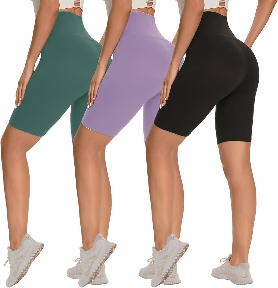 3 Pack Biker Shorts for Women – 8"/ 5"/ 3" High Waisted Tummy Control Workout Yoga Running Athl... | Amazon (US)