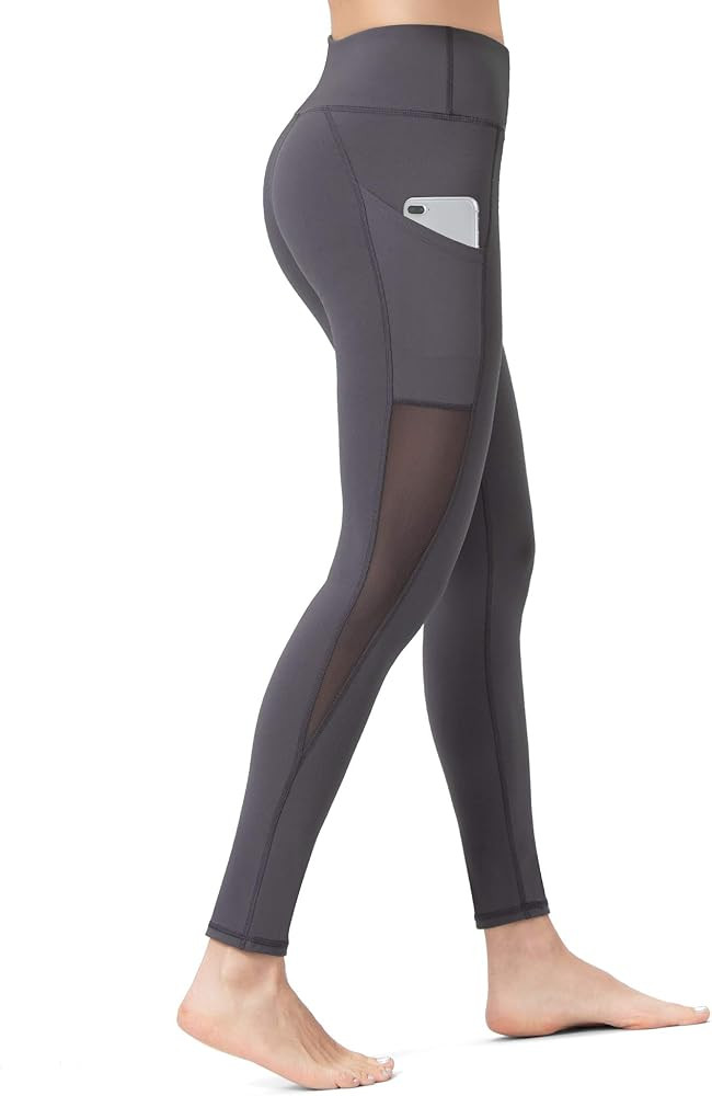 ALONG FIT Women's Mesh Yoga Leggings with Side Pockets Tummy Control Workout Running Capris High ... | Amazon (US)
