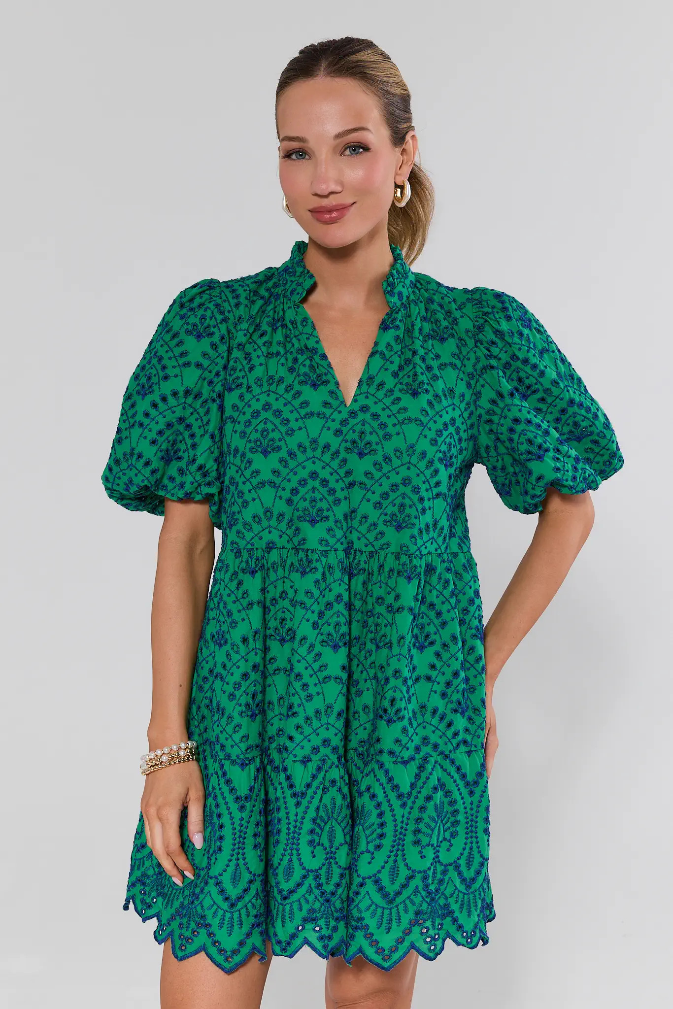 Pauline Green Embroidered Short Dress | Avara