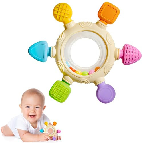 Hooku Silicone Teethers for Babies 6-12 Months, Teething Toys for Babies 0-6 Months, Baby Rattles Teethering Rings, BPA Free Baby Chew Toys, Gifts for Babies | Amazon (US)
