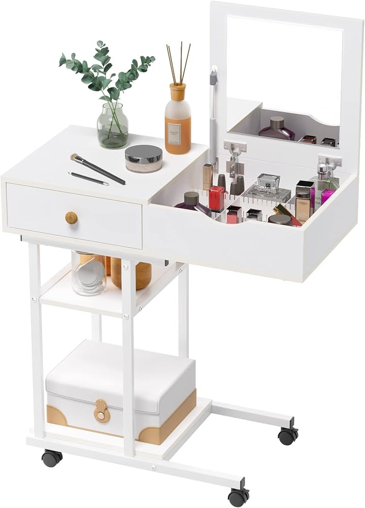 Elephance Moveable Vanity Desk with Mirror for Small Spaces, Makeup Dressing Table Computer Desk ... | Amazon (US)